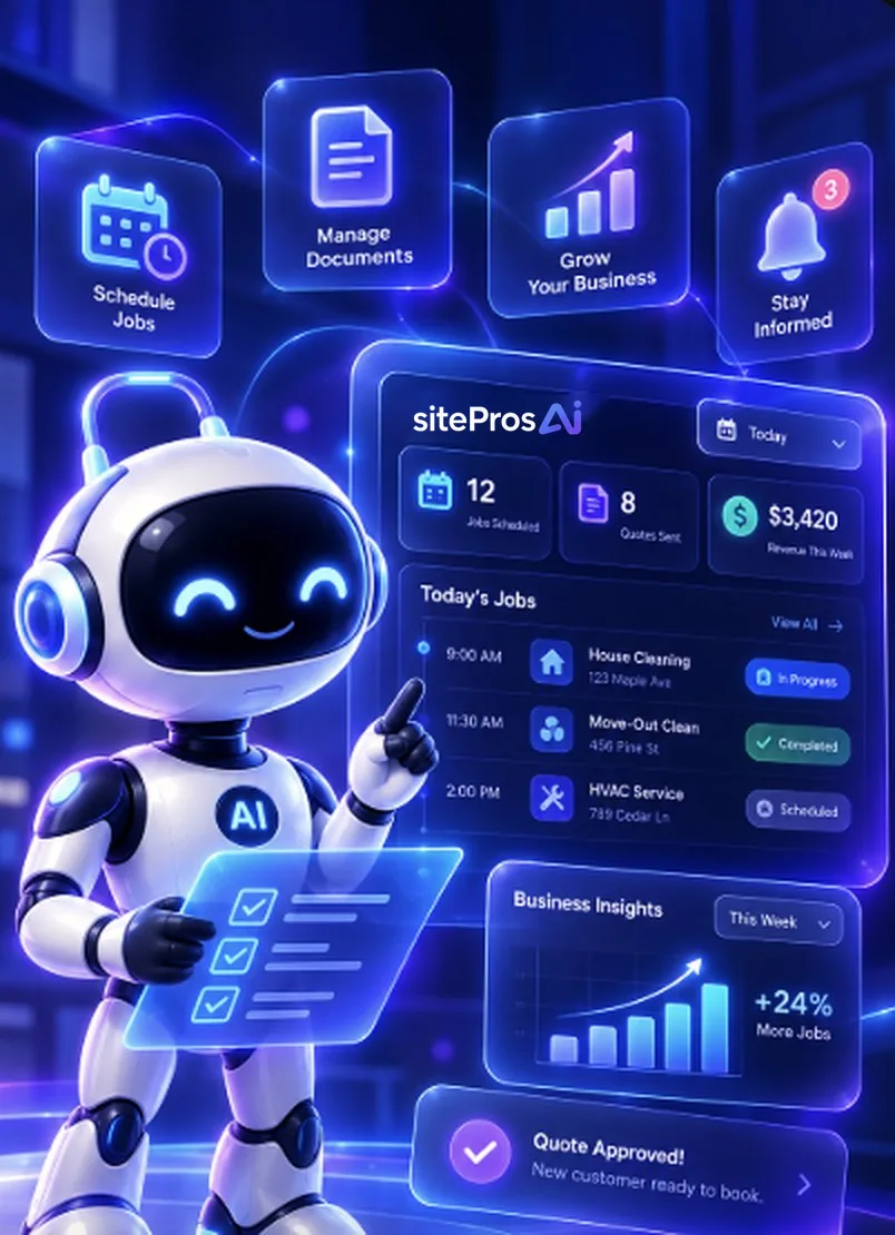 AI assistant robot with job schedule, quotes and business insights